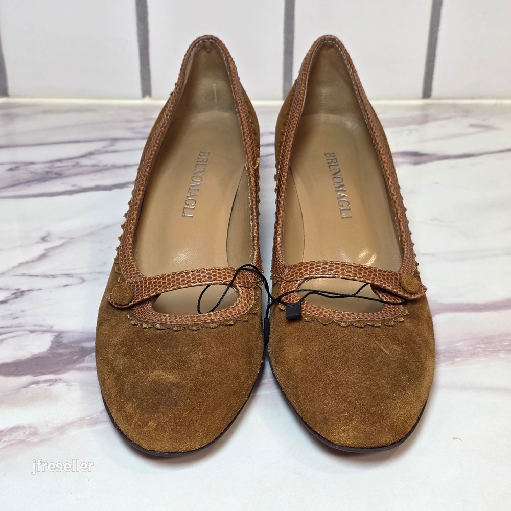 Bruno Magli Womens Brown Suede Snakeskin Trim Kitten Heel Pumps Italy Size 7 B